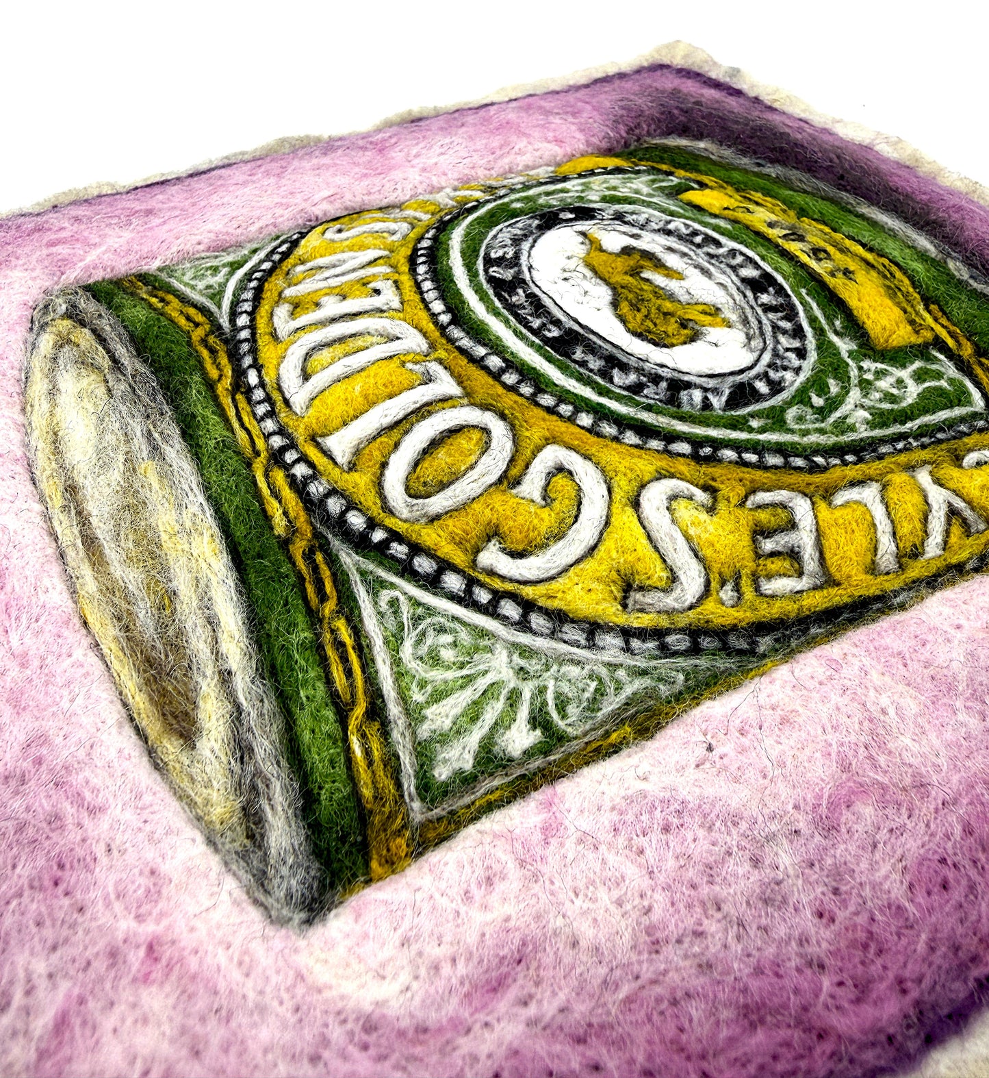 Needle felted framed picture of a tin of Golden Syrup