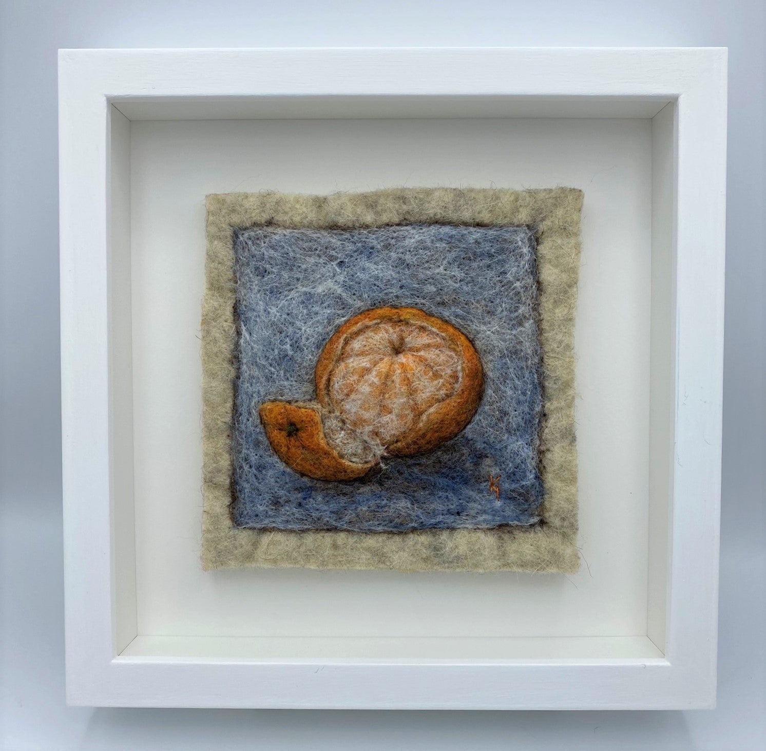 Satsuma, needle felted still life fibre painting Studio Rumu