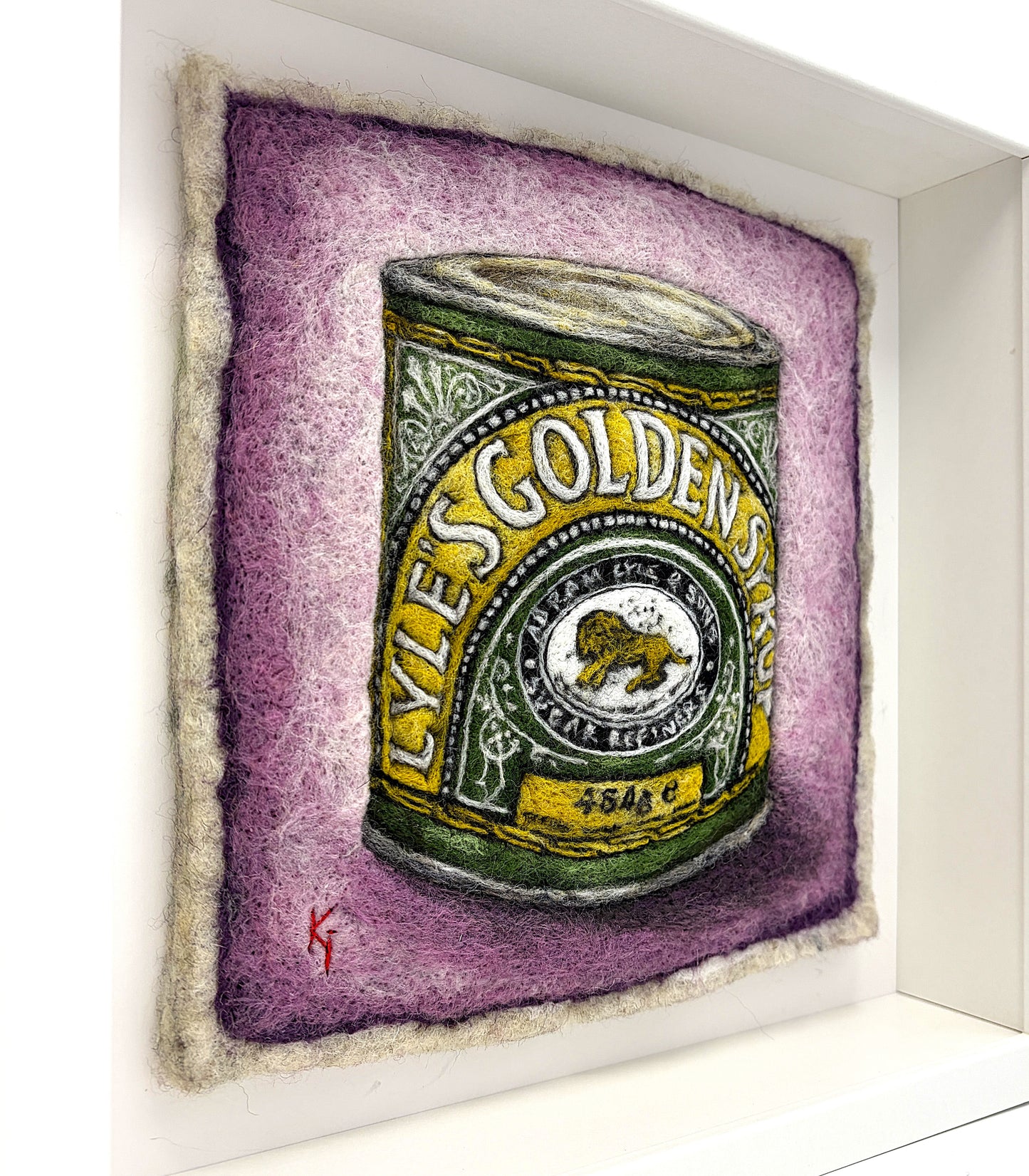 Needle felted framed picture of a tin of Golden Syrup