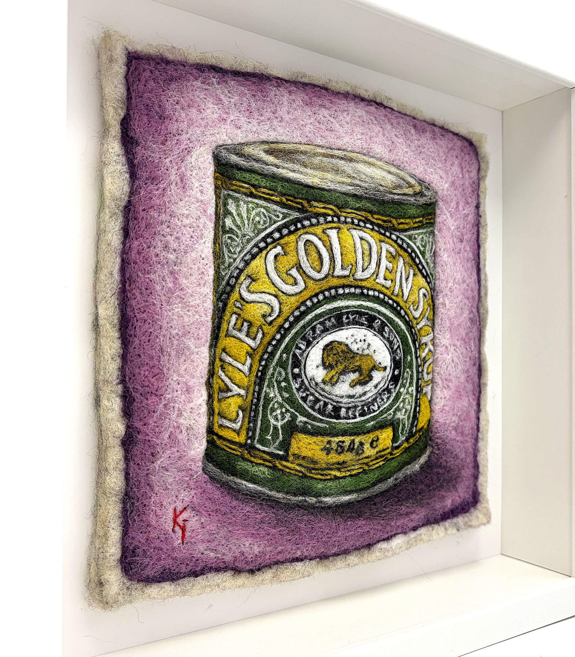 Needle felted framed picture of a tin of Golden Syrup