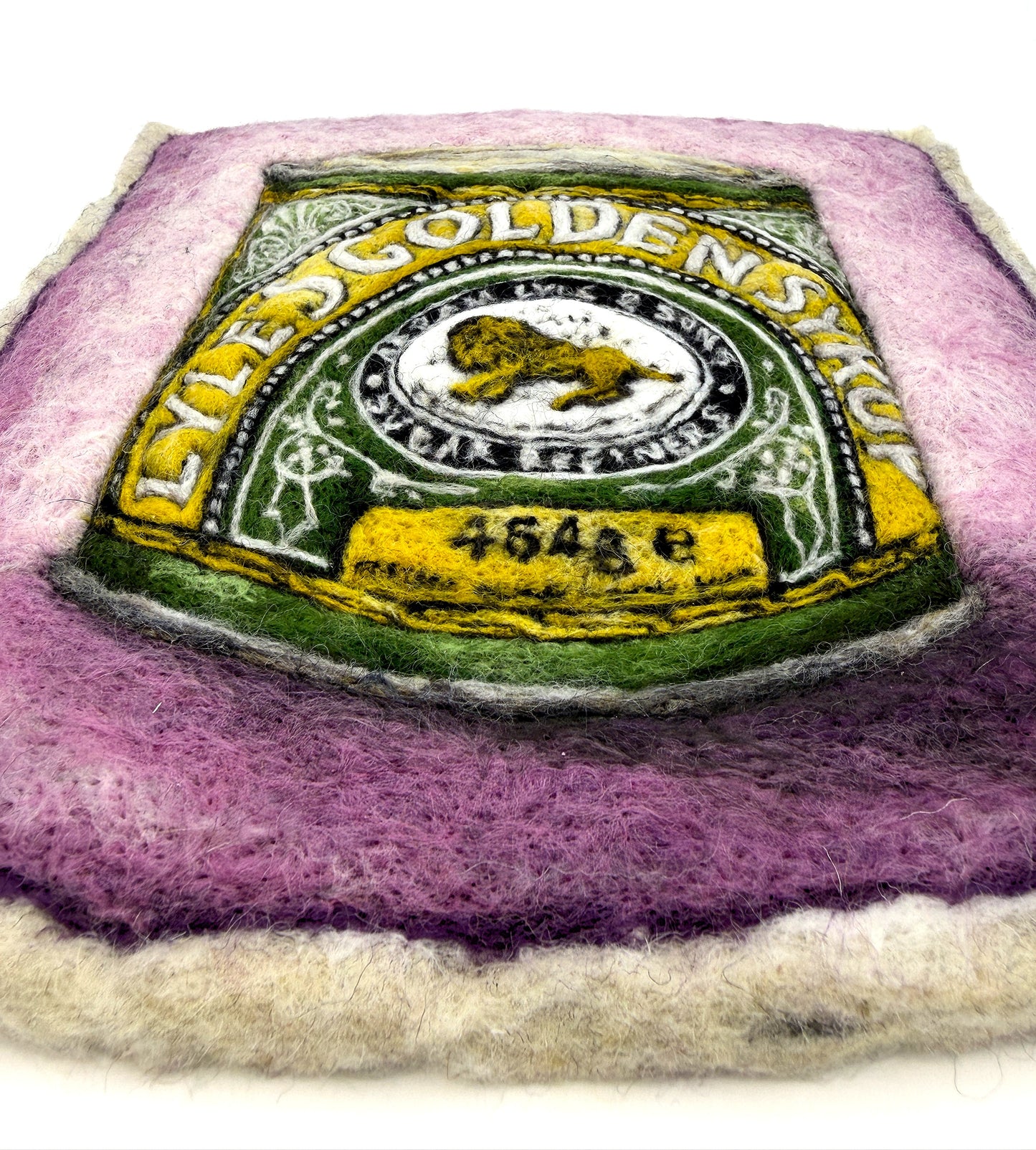 Needle felted framed picture of a tin of Golden Syrup