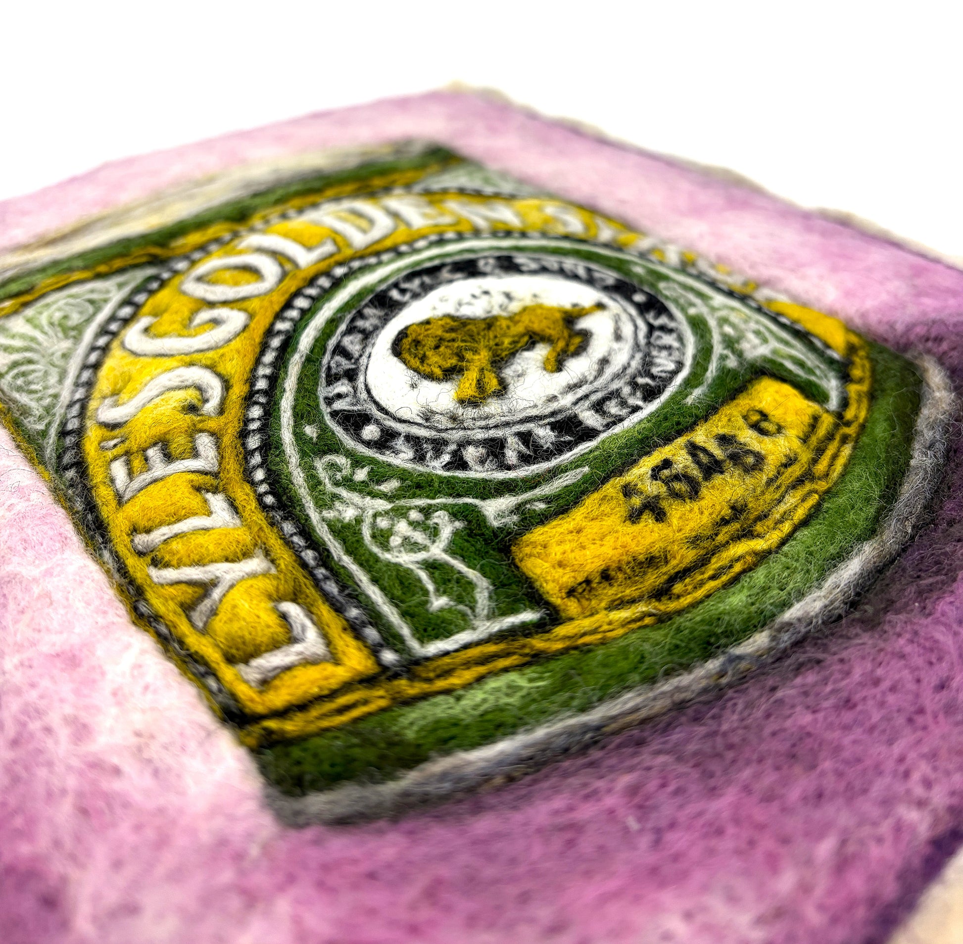 Needle felted framed picture of a tin of Golden Syrup