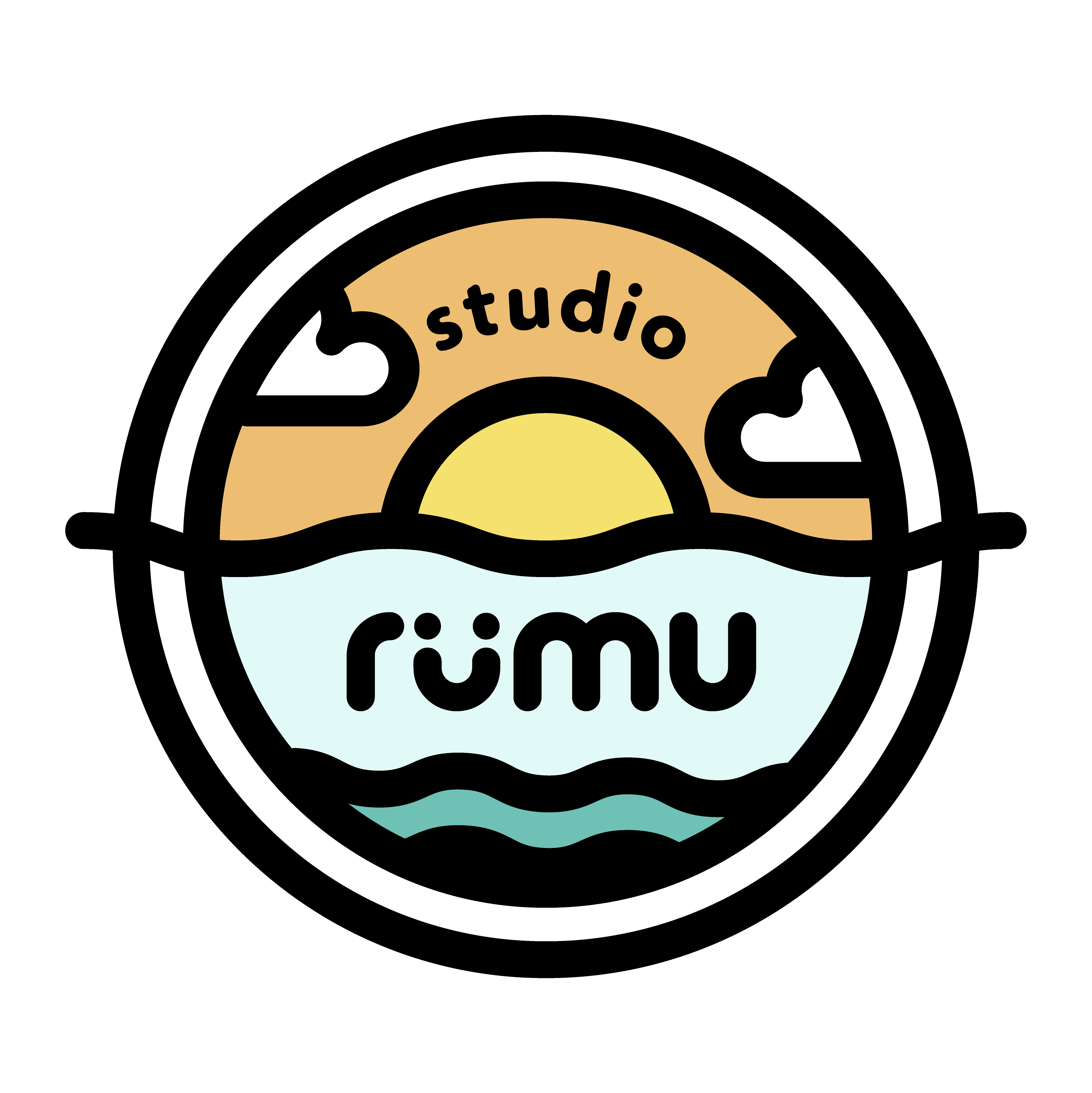 circular studio rumu logo showing a sun and sea